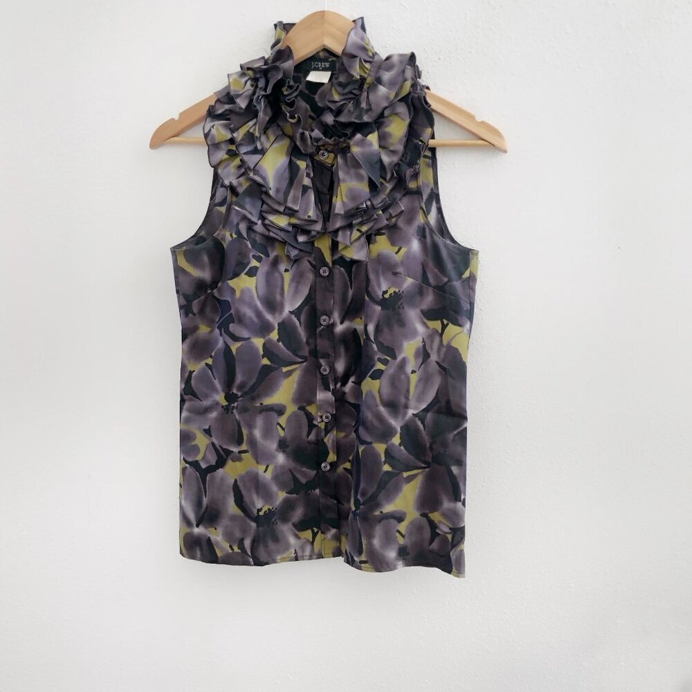 J. CREW Sleeveless‎ 100% Silk Button Front Shirt Size 0